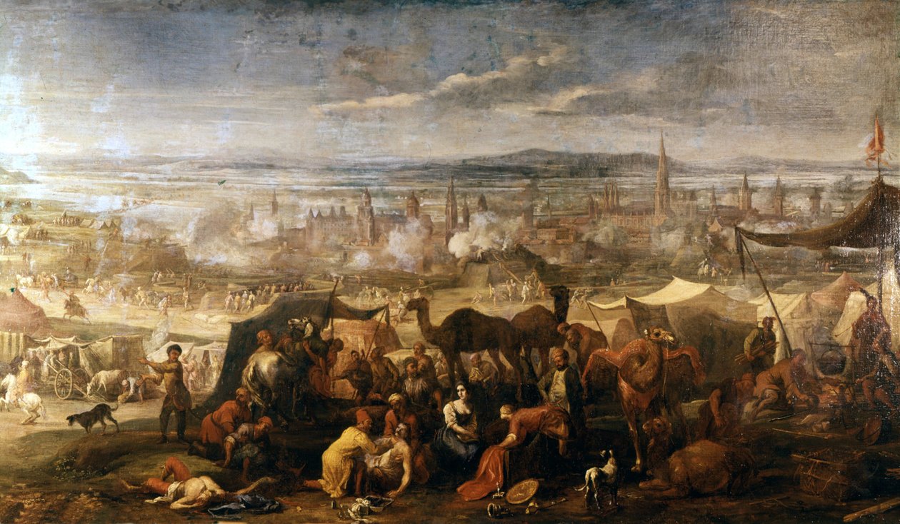معسكر الأتراك بالقرب من فيينا أثناء الحصار عام 1683. فيينا ، متحف أرسنال. بواسطة المدرسة الايطالية