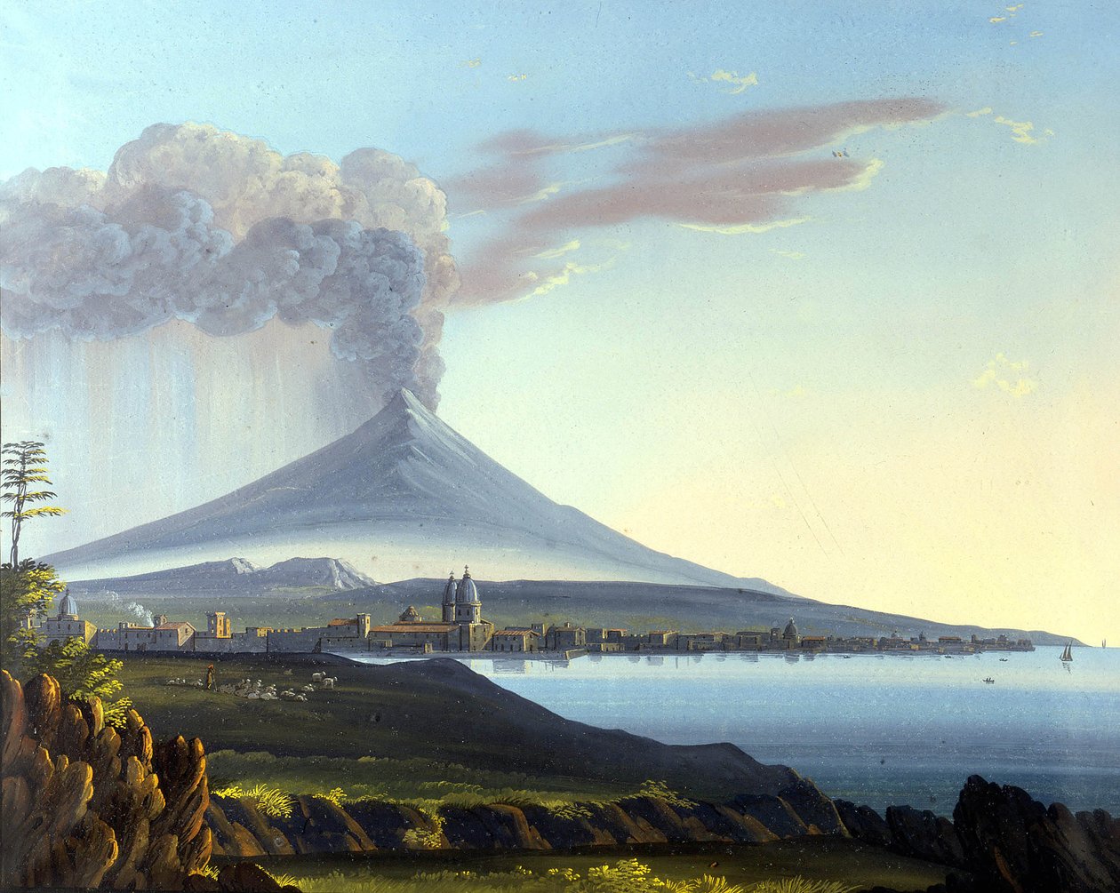 منظر لجبل إتنا Erupting بواسطة المدرسة الايطالية