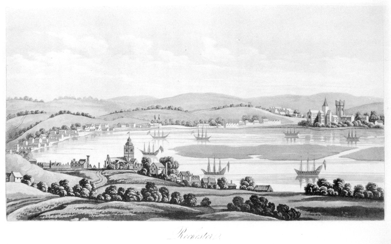 منظر لروتشستر في عام 1669 ، من رحلات كوزيمو الثالث (1642-1723) دوق توسكانا الكبير ، عبر إنجلترا في عهد تشارلز الثاني ، الترجمة الإنجليزية ، المنشورة 1821 بواسطة المدرسة الايطالية