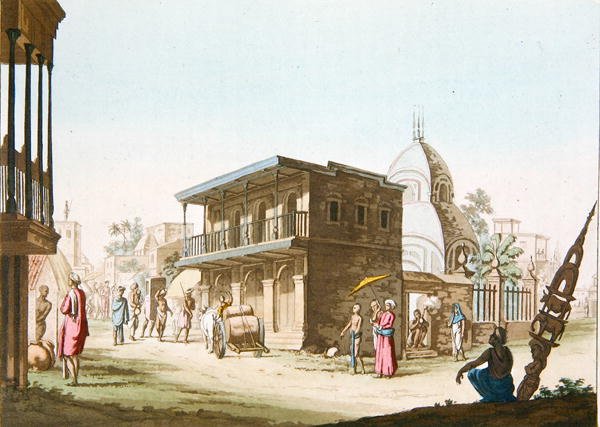 منظر لشارع في كلكتا ، من "Le Costume Ancien et Moderne" بقلم Jules Ferrario ، نقش بواسطة G.Lancon ، نُشر في ميلانو بواسطة المدرسة الايطالية