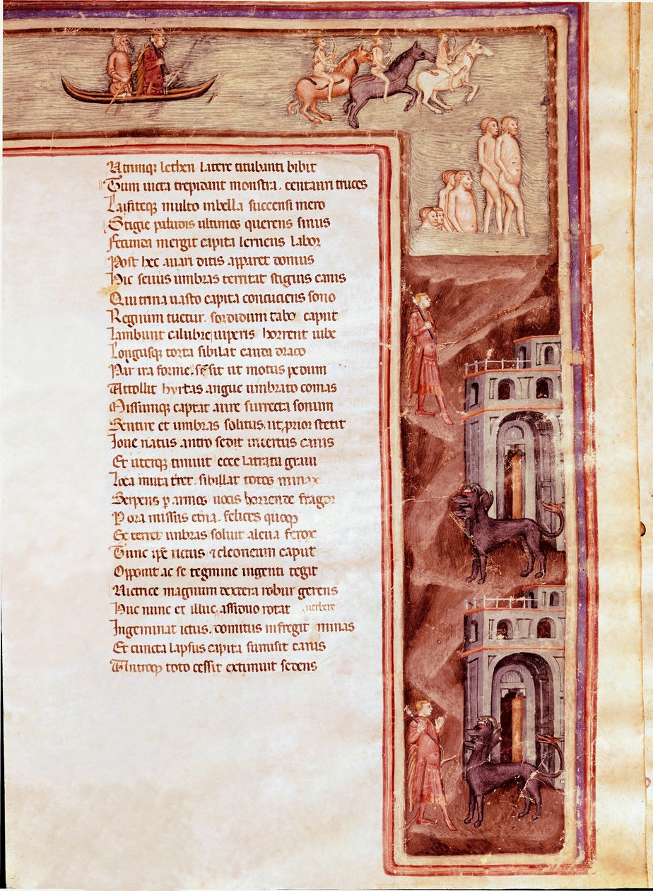 View of the Underworld, Characters and Monsters, illustration for Furious Hercules by Seneque (Miniature بواسطة المدرسة الايطالية