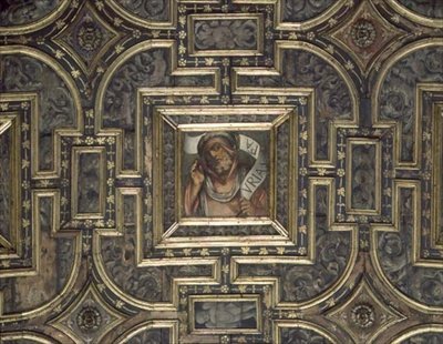 منظر للسقف المغطى بألواح مطلية بواسطة Pier Maria Pennacchi (1464-1514 / 15) (خشب) بواسطة المدرسة الايطالية