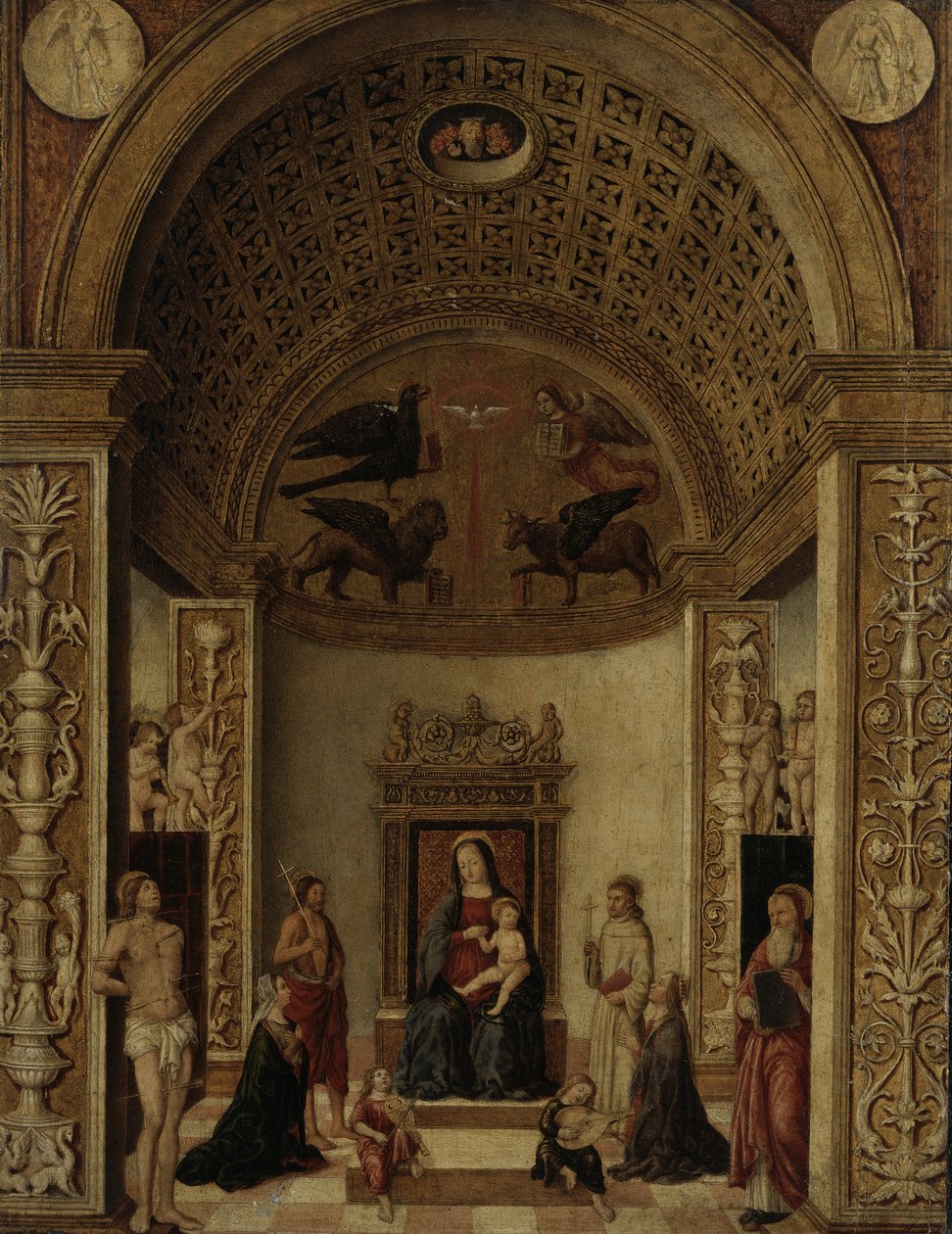 عرش العذراء والطفل ، c.1500-20 بواسطة المدرسة الايطالية