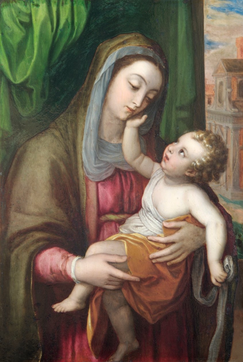العذراء والطفل ، حوالي 1600 (زيت على النحاس) بواسطة المدرسة الايطالية