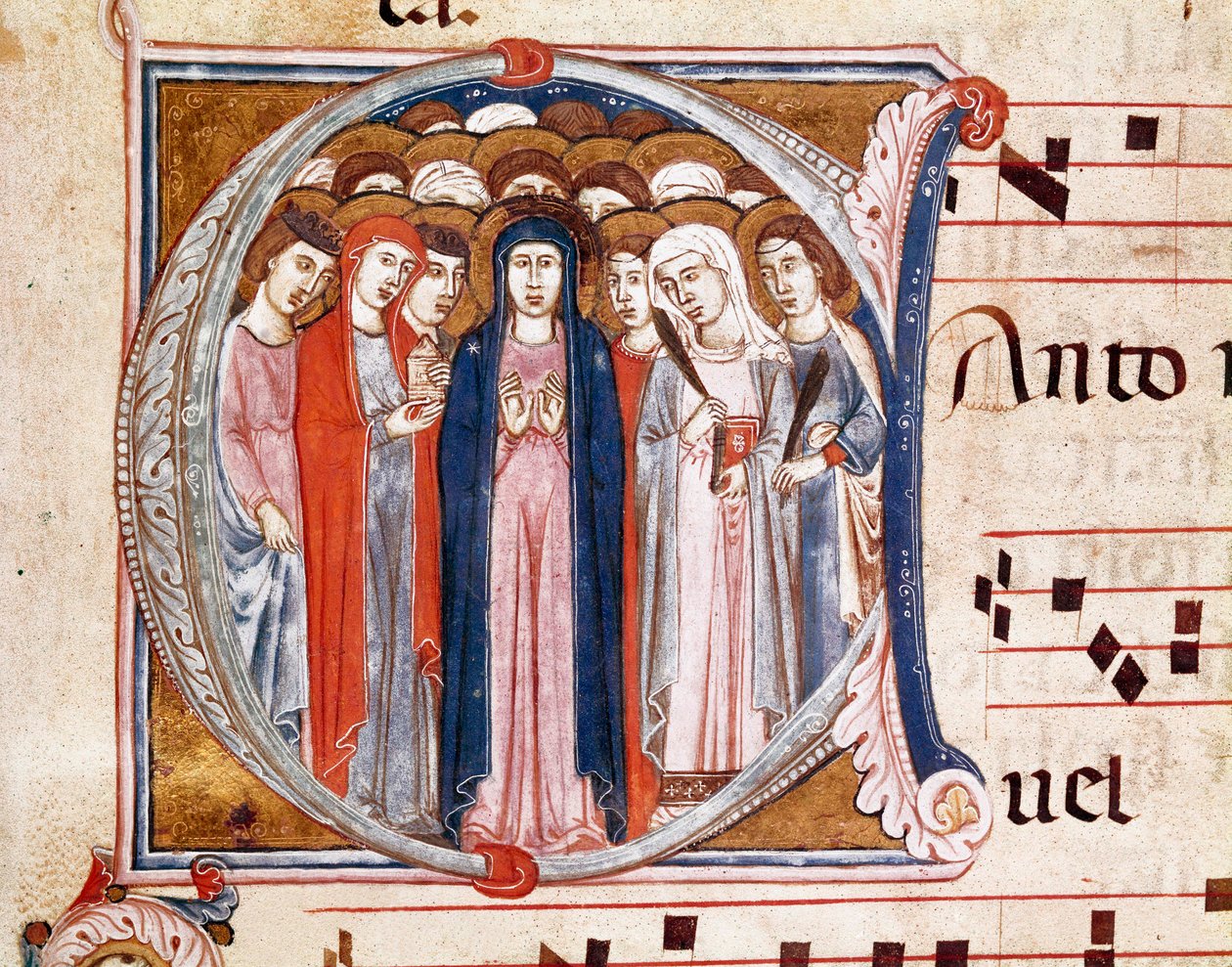 Virgin surrounded by Saints. Lettrine A (miniature بواسطة المدرسة الايطالية
