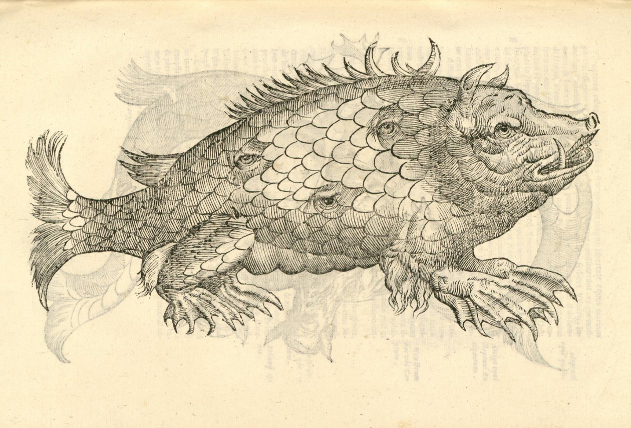 رسم توضيحي لمرسى Monstrosus Sur من Aldrovandis تاريخ الوحوش ، 1642 بواسطة المدرسة الايطالية