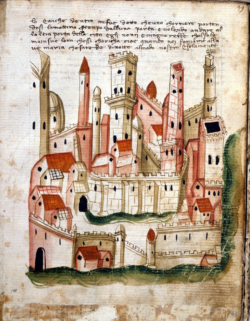 منظر لمدينة القدس ، من Libro dOltramare بواسطة Niccolo da Poggibonsi (قلم وحبر و درجة حرارة على الرق) بواسطة المدرسة الإيطالية المدرسة الإيطالية