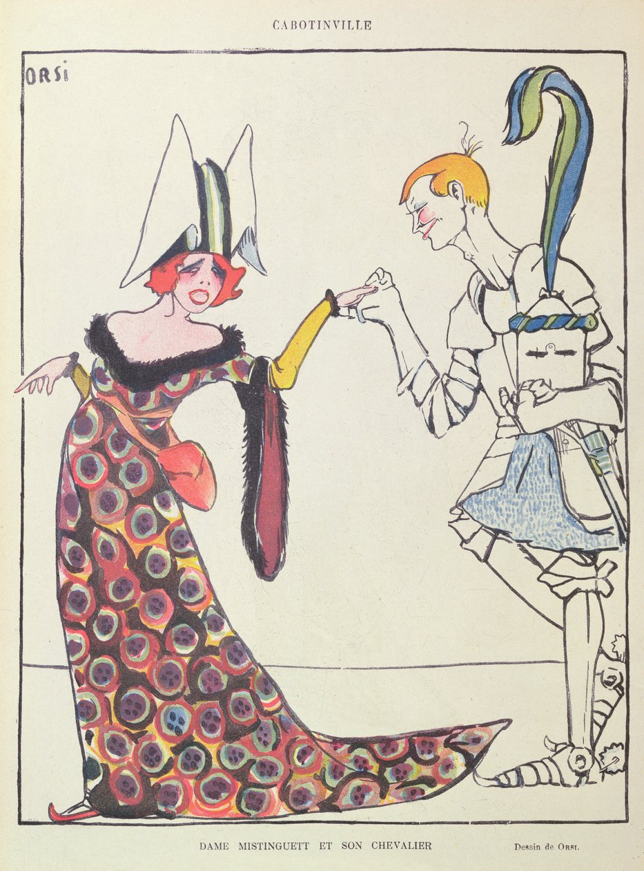 Mistinguett (1875-1956) وفارسه ، كاريكاتير من Le Rire بواسطة إيتالو أورسي