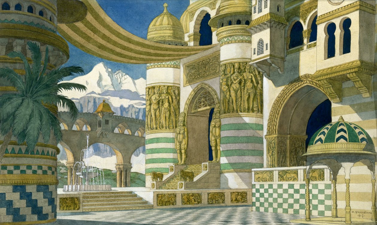 رسم تخطيطي لأوبرا جلينكا "رسلان وليودميلا" ، 1913 بواسطة إيفان ياكوفليفيتش بيليبين