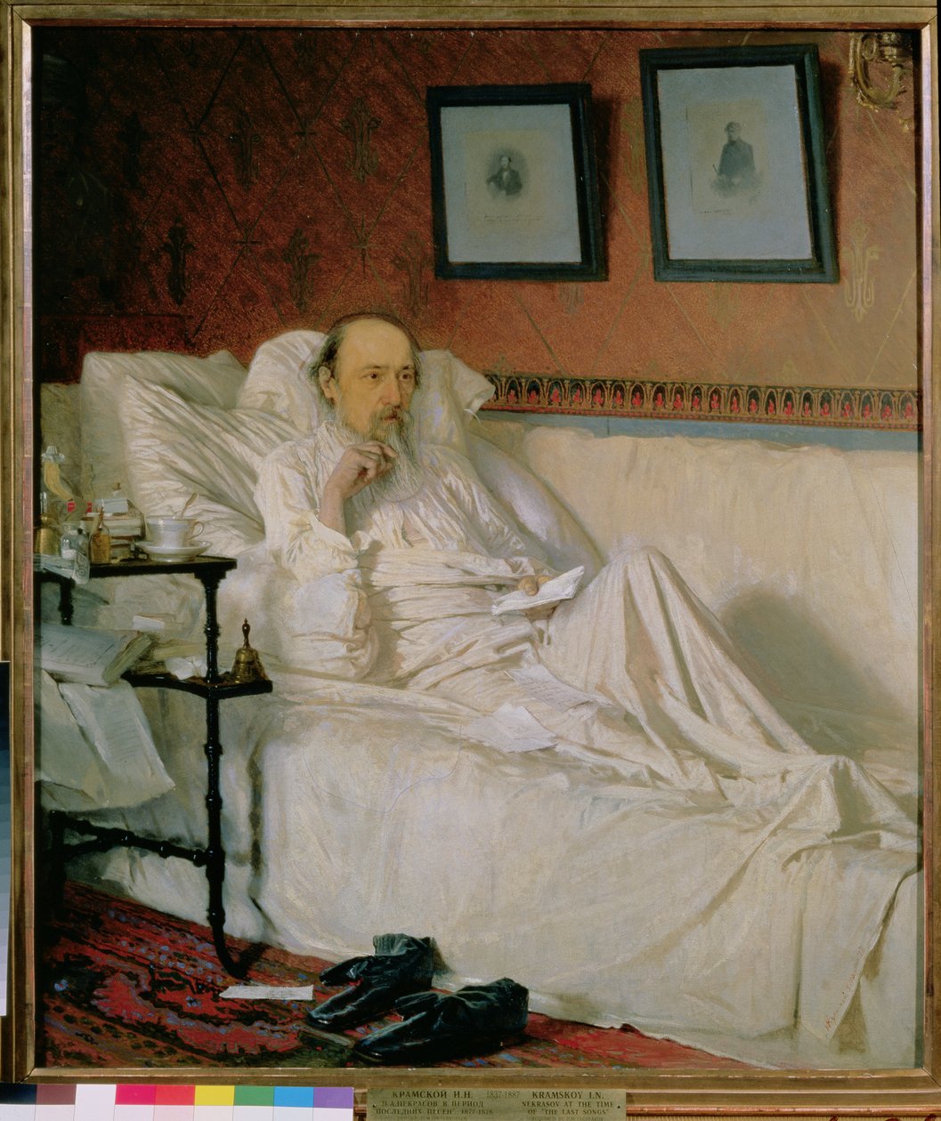 الشاعر نيكولاي أليكسيفيتش نيكراسوف (1877-1878) في وقت "الأغاني الأخيرة" ، 1877 بواسطة إيفان نيكولايفيتش كرامسكوي