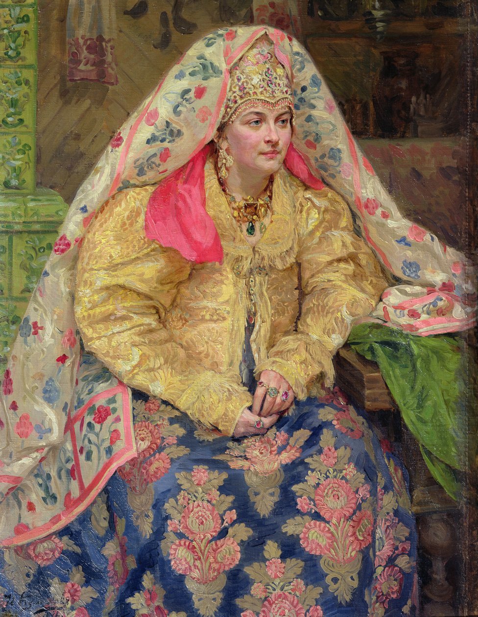 امرأة في فستان روسي قديم ، 1916 بواسطة إيفان سيميونوفيتش كوليكوف