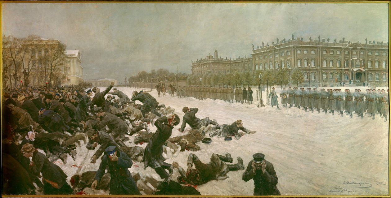 بداية الثورة الروسية عام 1905: إطلاق نار في ساحة القصر في 22 يناير بواسطة إيفان أليكسييفيتش فلاديميروف