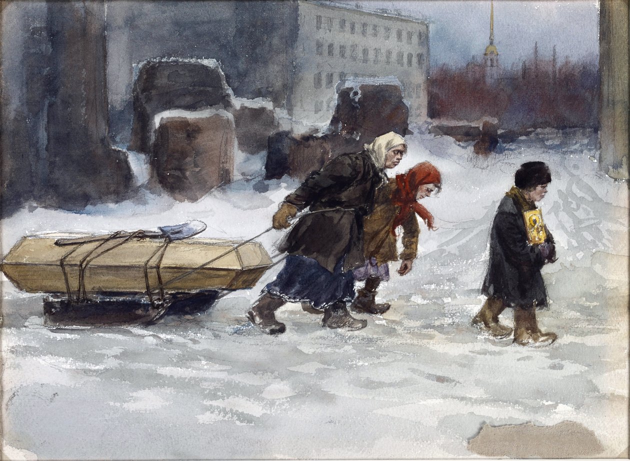 دفن عامل لم يكن شيوعياً بواسطة فلاديميروف إيفان أليكسييفيتش (1869-1947). ألوان مائية ، غواش على ورق بواسطة إيفان أليكسييفيتش فلاديميروف