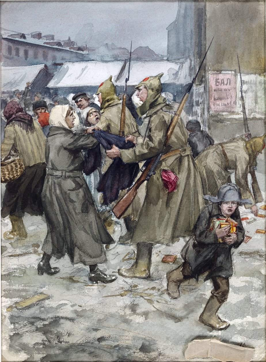التجارة الحرة في بتروغراد بواسطة فلاديميروف وإيفان أليكسييفيتش (1869-1947). ألوان مائية ، غواش على ورق بواسطة إيفان أليكسييفيتش فلاديميروف