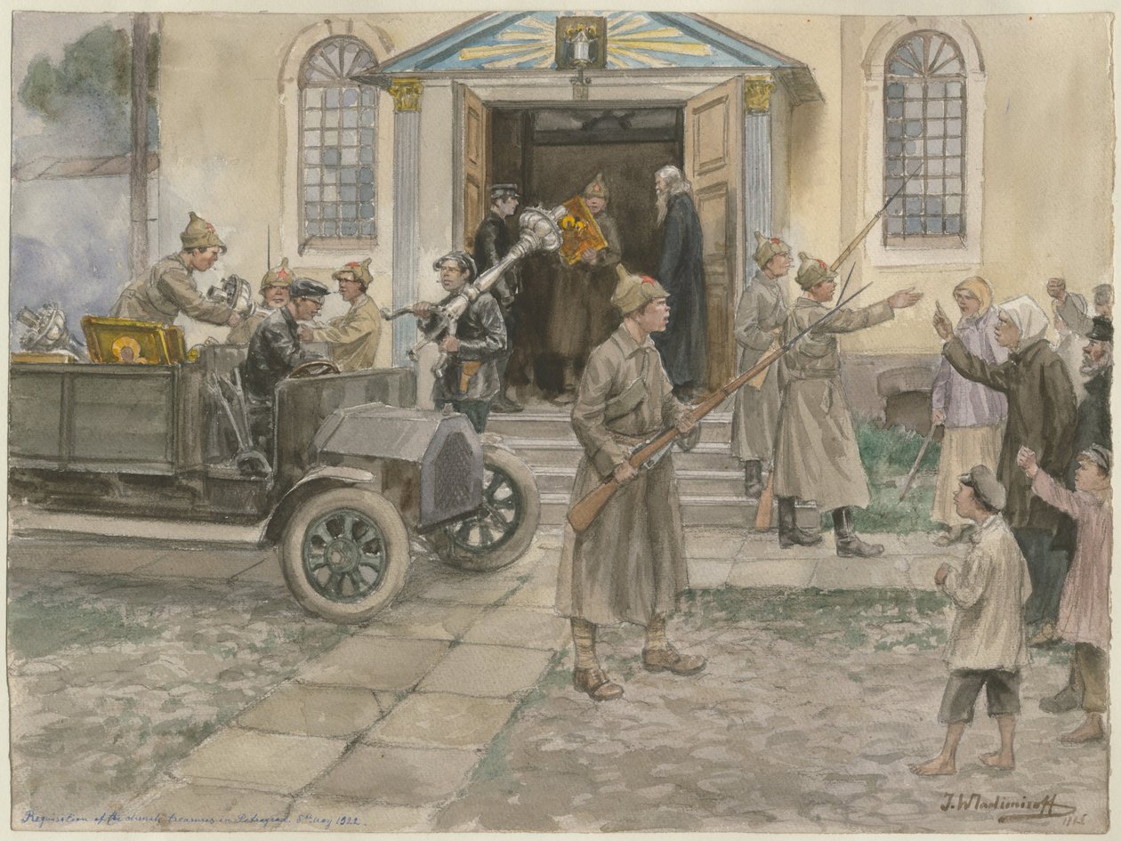 طلب كنوز الكنيسة في بتروغراد في 5 مايو 1922 من سلسلة الألوان المائية روسيا بواسطة إيفان أليكسييفيتش فلاديميروف