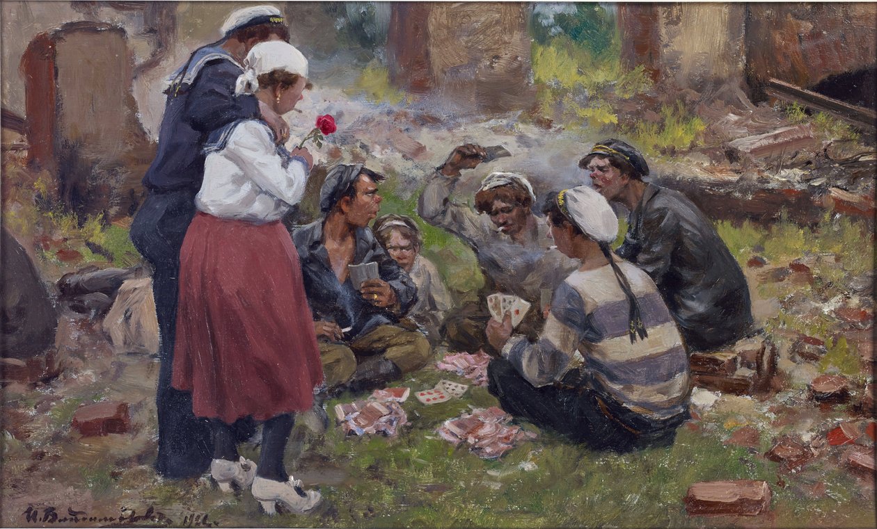 البحارة يلعبون الورق بواسطة فلاديميروف ، إيفان أليكسييفيتش (1869-1947). زيت على خشب بواسطة إيفان أليكسييفيتش فلاديميروف