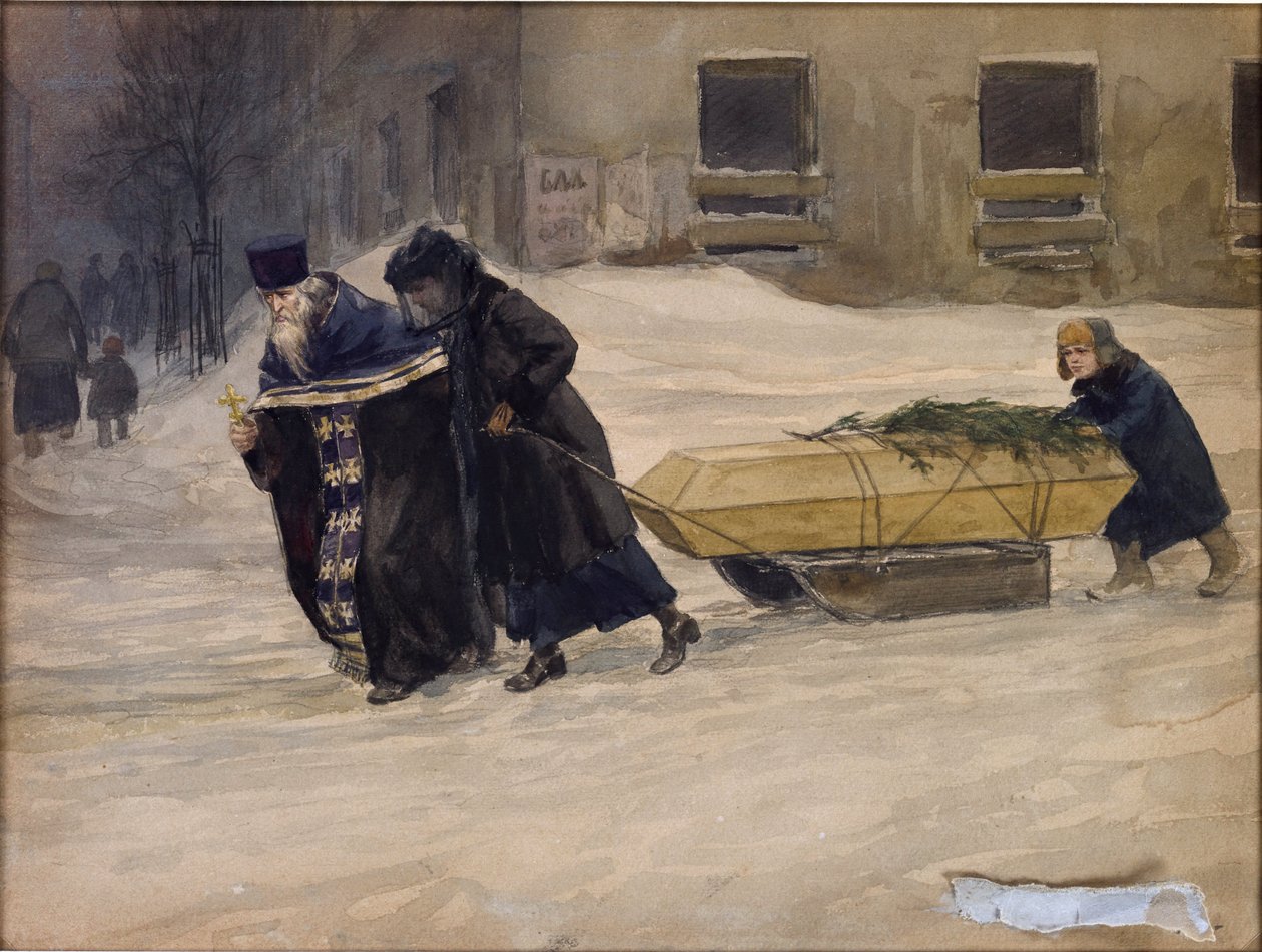 جنازة الأب من قبل فلاديميروف ، إيفان أليكسييفيتش (1869-1947). ألوان مائية ، غواش على ورق بواسطة إيفان أليكسييفيتش فلاديميروف