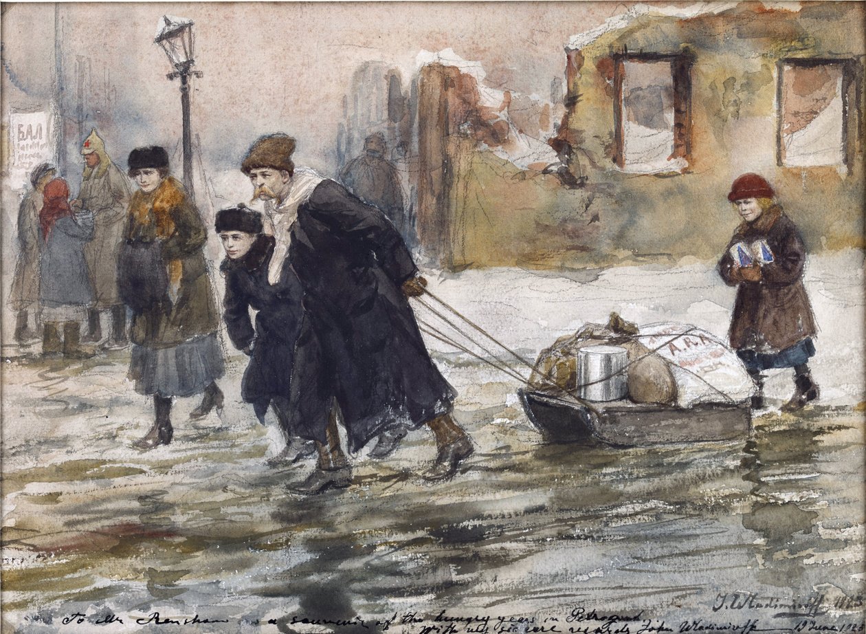 نقل الطعام على زلاجة بواسطة فلاديميروف ، إيفان أليكسييفيتش (1869-1947). ألوان مائية ، غواش على ورق بواسطة إيفان أليكسييفيتش فلاديميروف