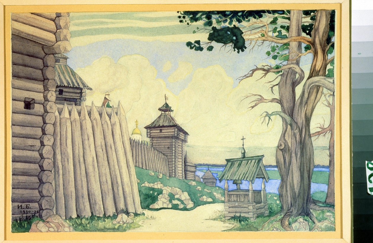 الرسم التحضيري لأوبرا "الأمير إيغور" للمخرج ألكسندر بورودين (1833-1887) (تصميم المسرح لأوبرا الأمير إيغور بقلم أ بورودين). رسم إيفان ياكوليفيتش بيليبين (بيليبين) (1876-1942). ألوان مائية على ورق ، 24 × 37 سم بواسطة إيفان ياكوفليفيتش بيليبين