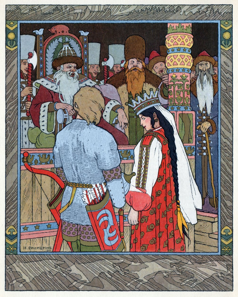 تساريفيتش إيفان ، طائر النار والذئب الرمادي ، حوالي 1899 (طباعة حجرية) بواسطة إيفان ياكوفليفيتش بيليبين