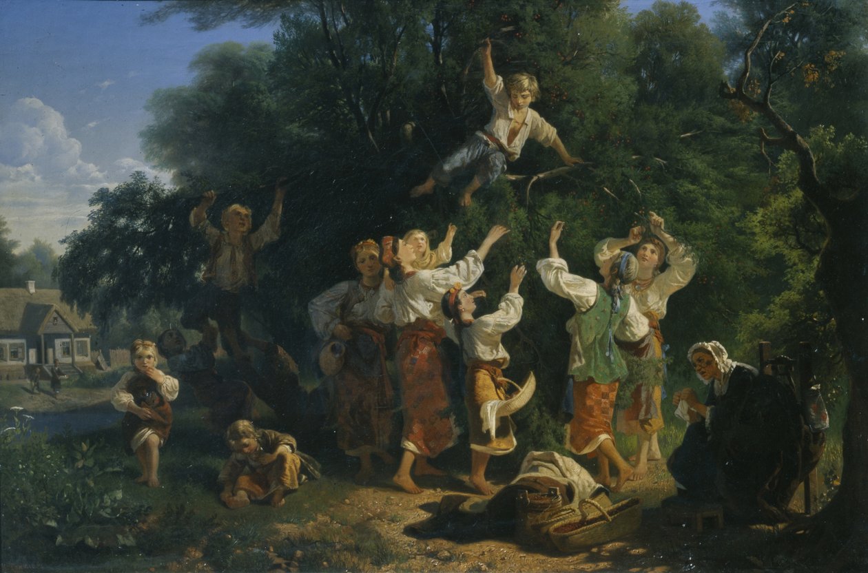 حصاد الكرز في حديقة فواكه ملاك الأراضي في أوكرانيا ، 1858 بواسطة إيفان إيفانوفيتش سوكولوف