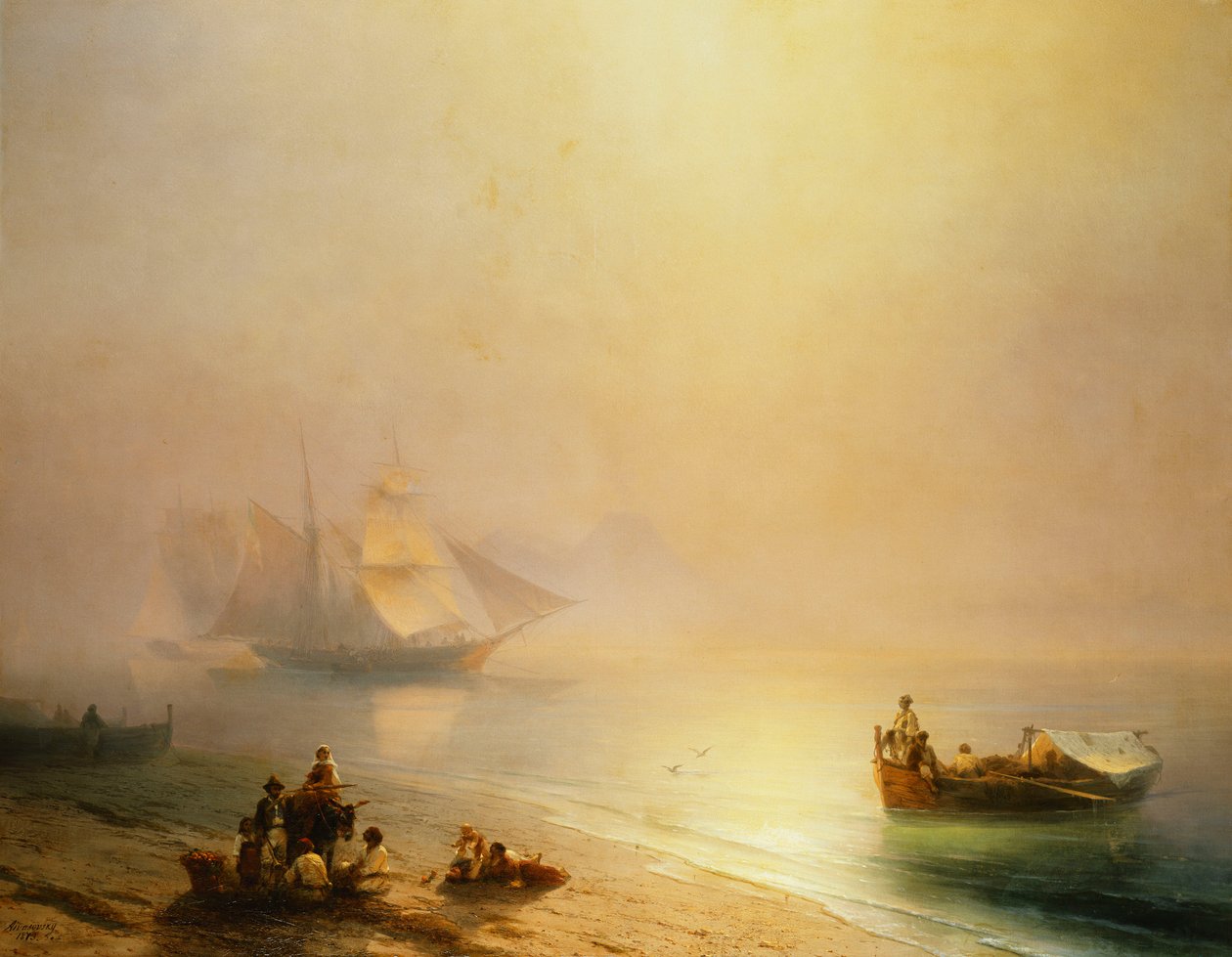 صياد السمك على شاطئ البحر ، خليج نابولي ، 1873 بواسطة إيفان كونستانتينوفيتش أيفازوفسكي
