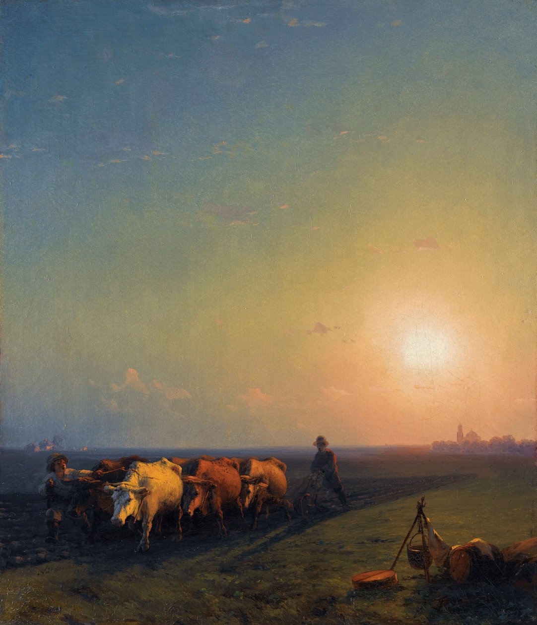"" حرث الحقول ، القرم "(حرث الحقول ، القرم) لوحة رسمها إيفان ألفازوفسكي (ألفازوفسكي) (1817-1900) بواسطة إيفان كونستانتينوفيتش أيفازوفسكي