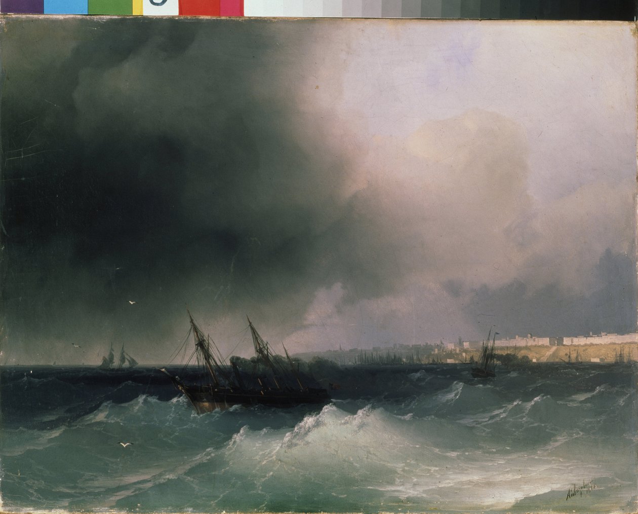 منظر لأوديسا من البحر (أوكرانيا). لوحة إيفان كونستانتينوفيتش أيفازوفسكي (1817-1900). زيت على قماش ، ٤٥ × ٥٨ سم بواسطة إيفان كونستانتينوفيتش أيفازوفسكي