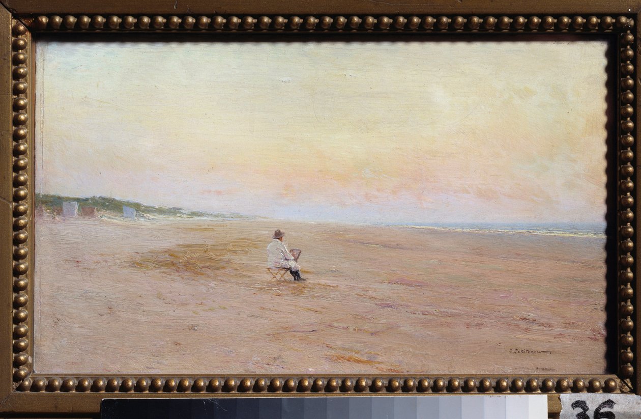 فنان على الشاطئ - فنان على شاطئ البحر - رسم لإيفان بافلوفيتش بوخيتونوف (1850-1923) ، زيت على خشب - فن روسي بواسطة إيفان بافلوفيتش بوخيتونوف