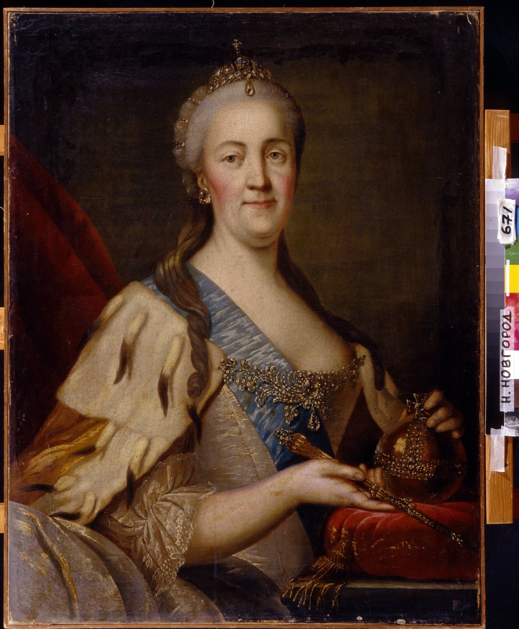 صورة للإمبراطورة كاثرين الثانية (1729-1796). لوحة رسمها إيفان سيميونوفيتش سابلوكوف (1735-1777) ، زيت على قماش ، حوالي عام 1770. الفن الروسي في القرن الثامن عشر. متحف الدولة للفنون ، نيجني نوفغورود (روسيا). بواسطة إيفان سيميونوفيتش سابلوكوف