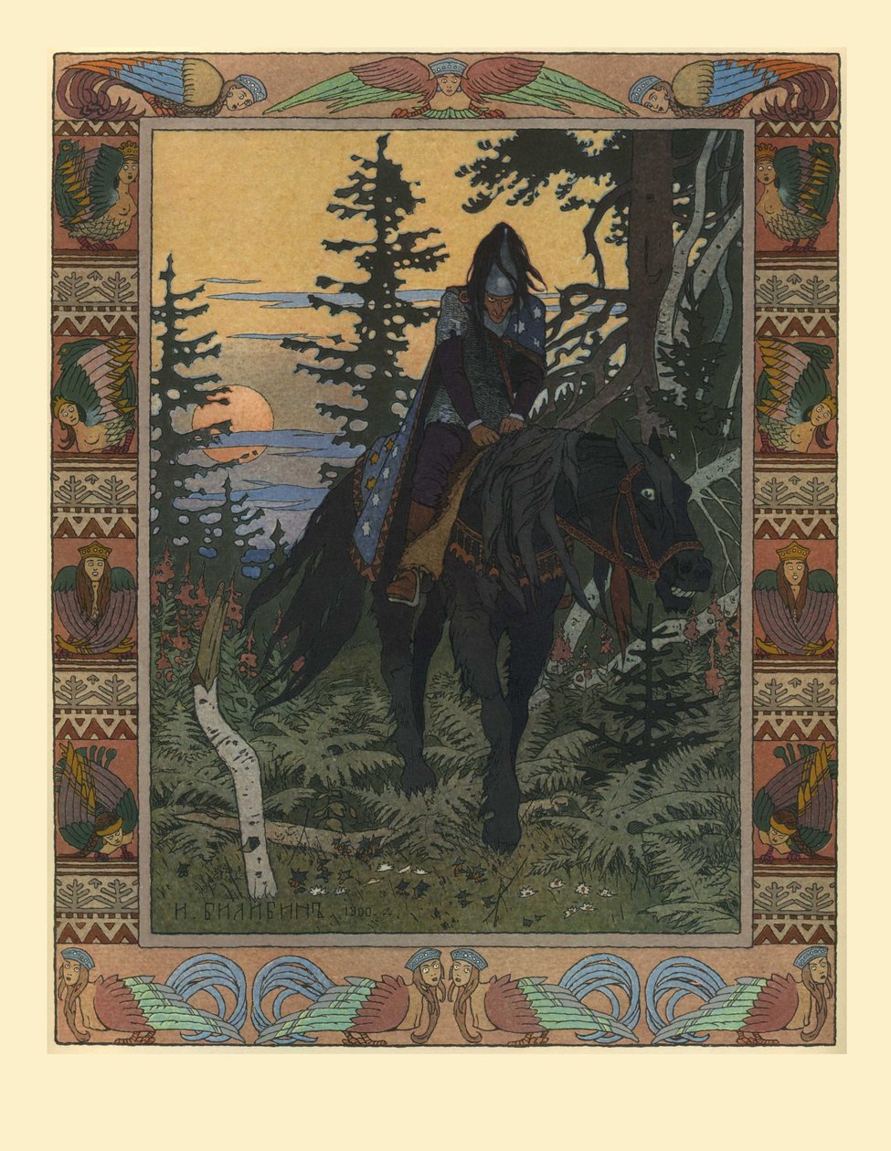 رسم توضيحي لحكاية فاسيليسا الفارس الجميل والأبيض ، 1900 بواسطة إيفان ياكوفليفيتش بيليبين