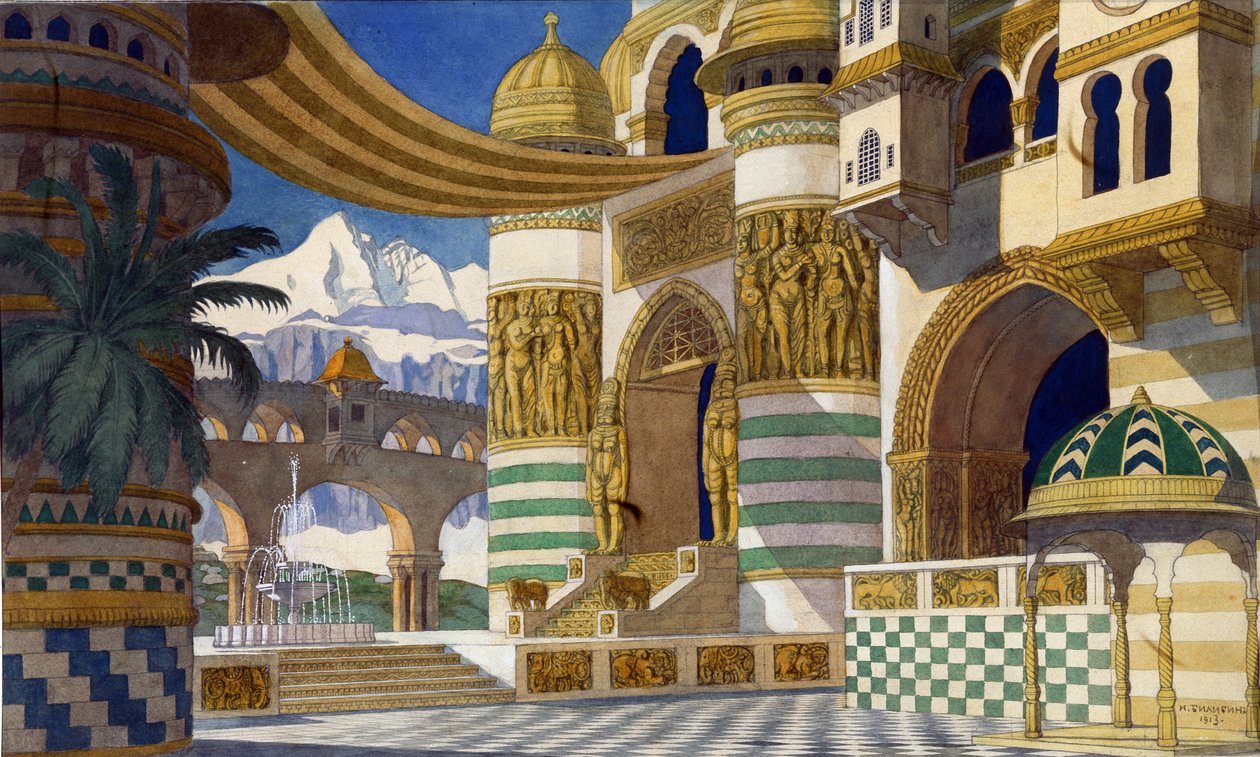 تصميم المسرح لأوبرا رسلان ولودميلا من قبل M. Glinka ، 1913 بواسطة إيفان ياكوفليفيتش بيليبين