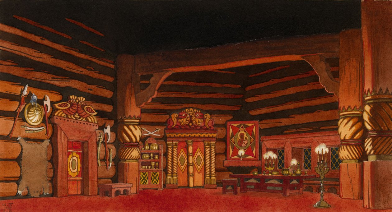 تصميم المسرح للأوبرا The Tsars Bride من تأليف N.Rimsky-Korsakov ، 1930 بواسطة إيفان ياكوفليفيتش بيليبين