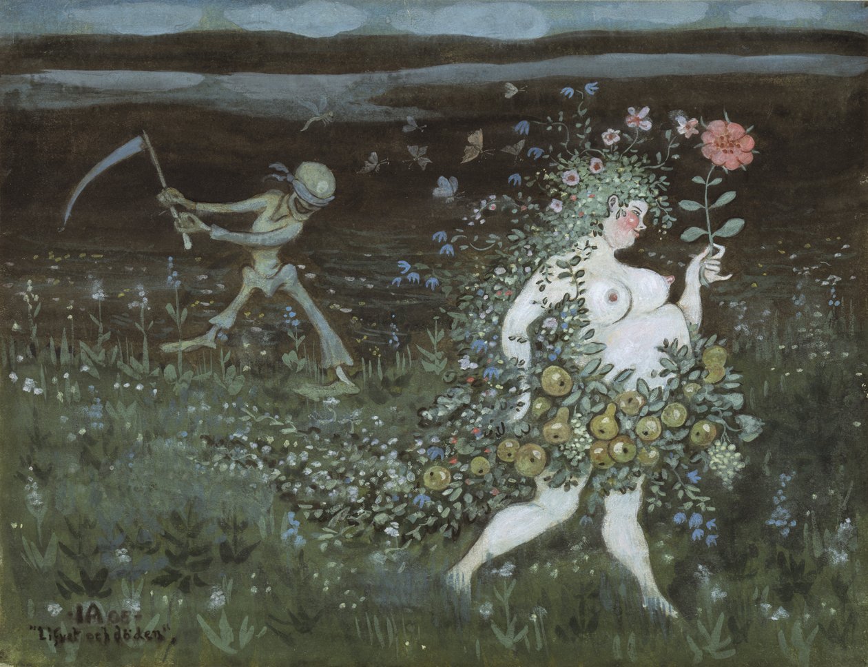 La Vie et la Mort - Life and Death ، بقلم Arosenius ، Ivar (1878-1909). ألوان مائية ، غواش على ورق بواسطة إيفار أكسل هنريك أروسينيوس