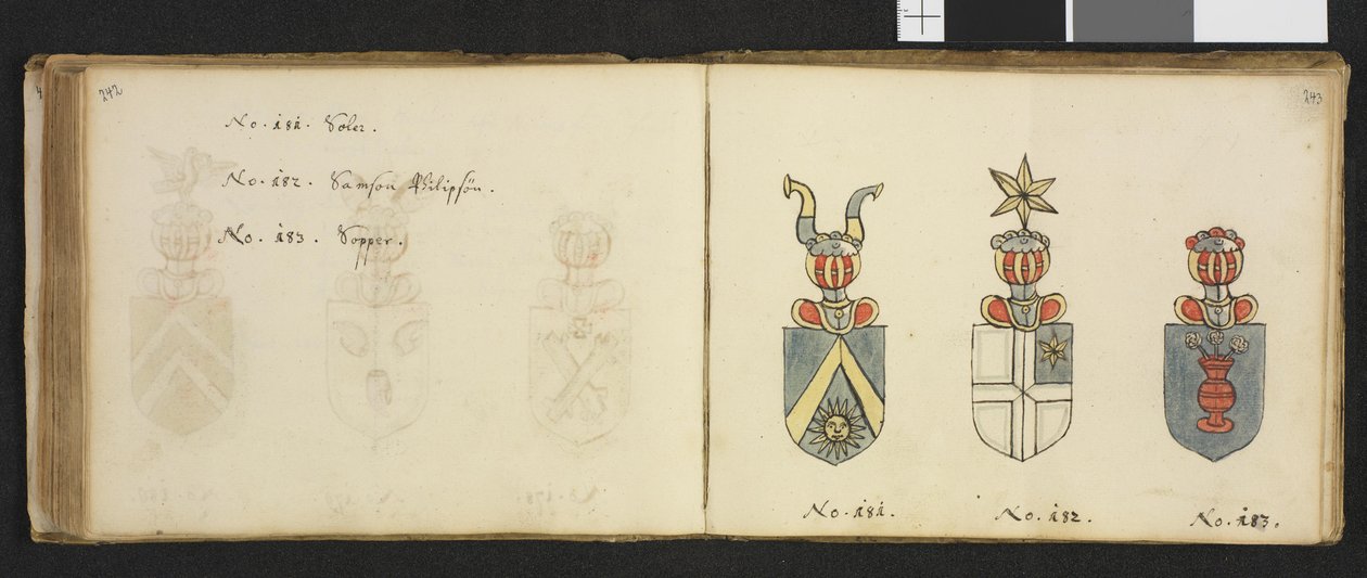 رسم توضيحي مأخوذ من أرشيف خاص في المكتبة الوطنية بعنوان Insignia quædam virorum illustrium in Norvegia quodam Habantium بواسطة Iver Nielssøn Hirtzholm بواسطة إيفر هيرتزهولم