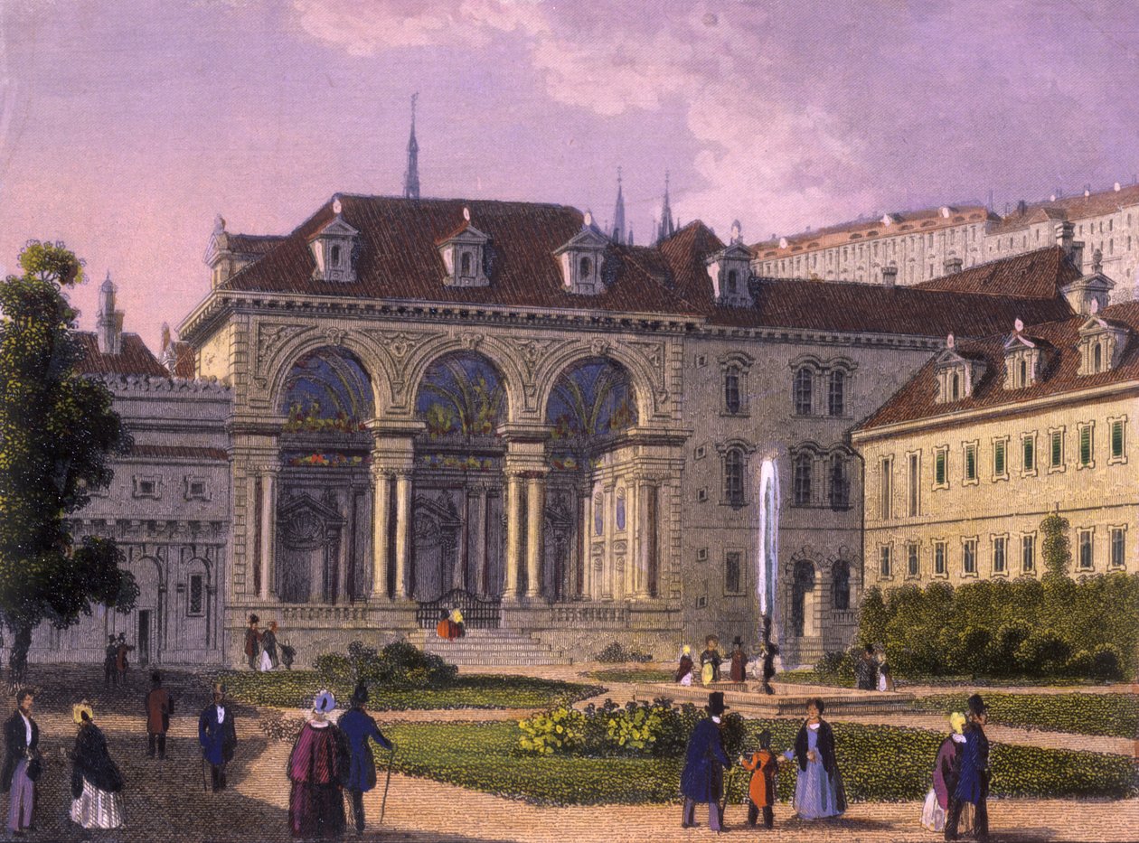 حديقة فالنشتاين ، براغ ، 1847 (نقش فولاذي ملون) بواسطة J. and Felsing، J. Koruna
