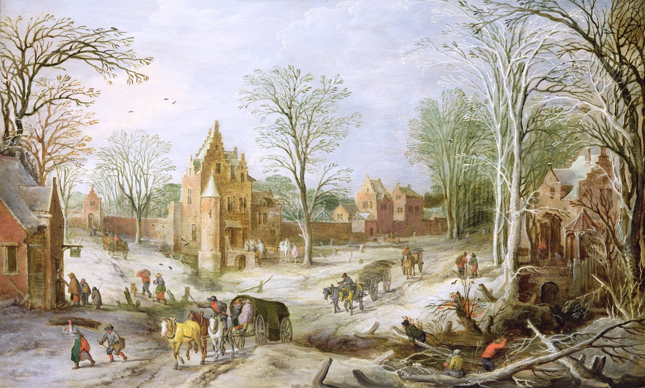 مشهد شتاء مشجر مع عربة (لوحة) بواسطة J. and Momper ، J. de Brueghel