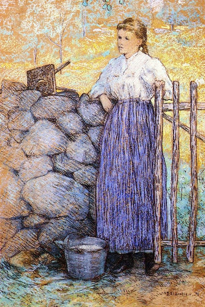 فتاة تقف بجانب جاتن بواسطة J. Alden Weir