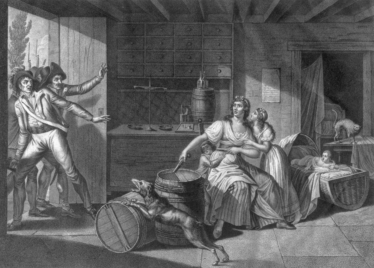 عمل شجاع بطولي لامرأة تواجه لصوص فنديين بعد سيطرتهم على سانت ميتييه ، 1793 بواسطة JF Cazenave
