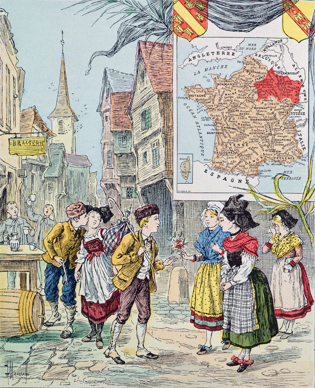 الألزاس - لورين ، رسم توضيحي لـ Le Tour de France بواسطة Marie de Grandmaison ، 1893 بواسطة موريل
