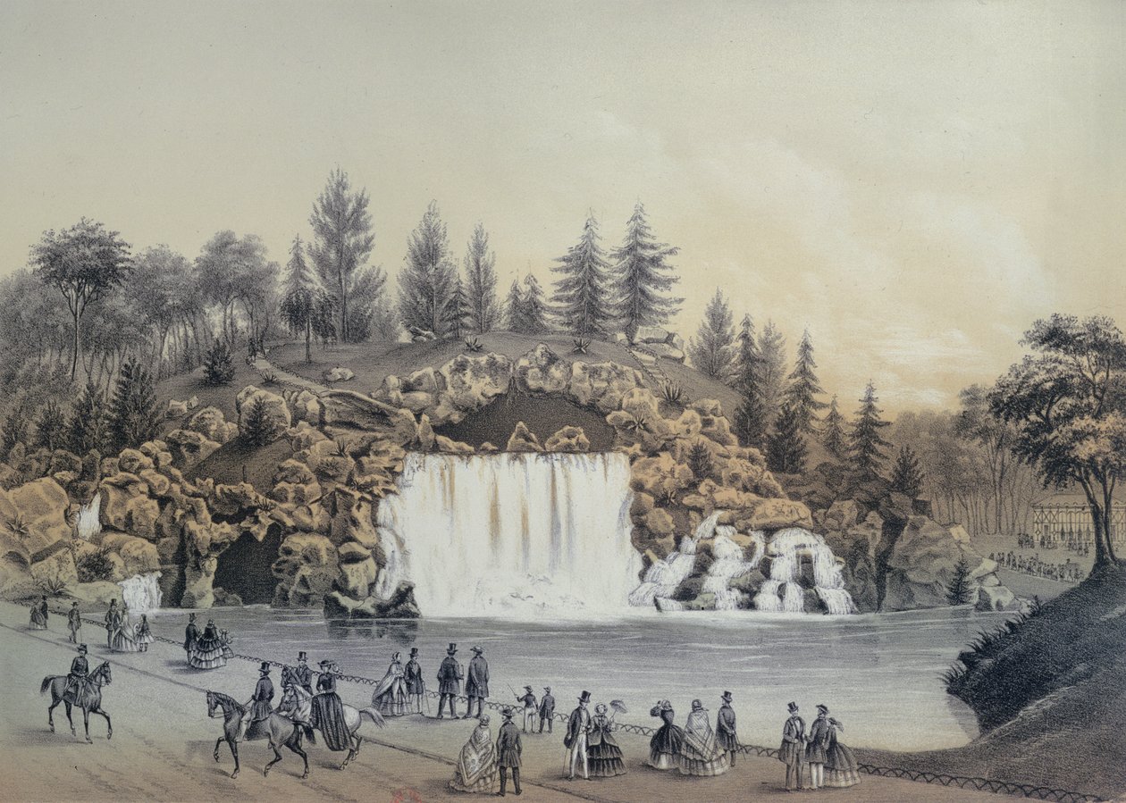 The Cascade الكبير في Bois de Boulogne في باريس ، نشره Caudrilier ، 1860 بواسطة جيه والتر