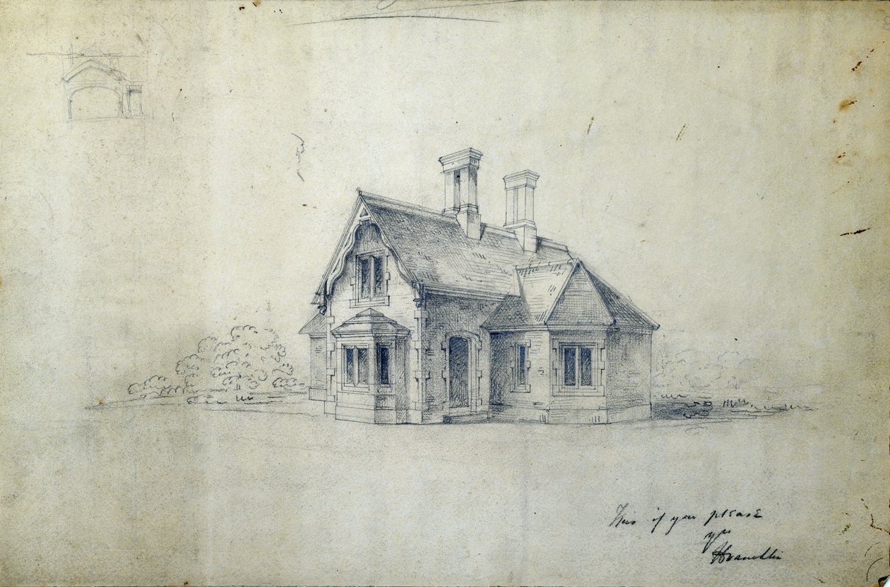 بيت المحطة ، حوالي 1850 (قلم رصاص على ورق) بواسطة نعم ديفيز