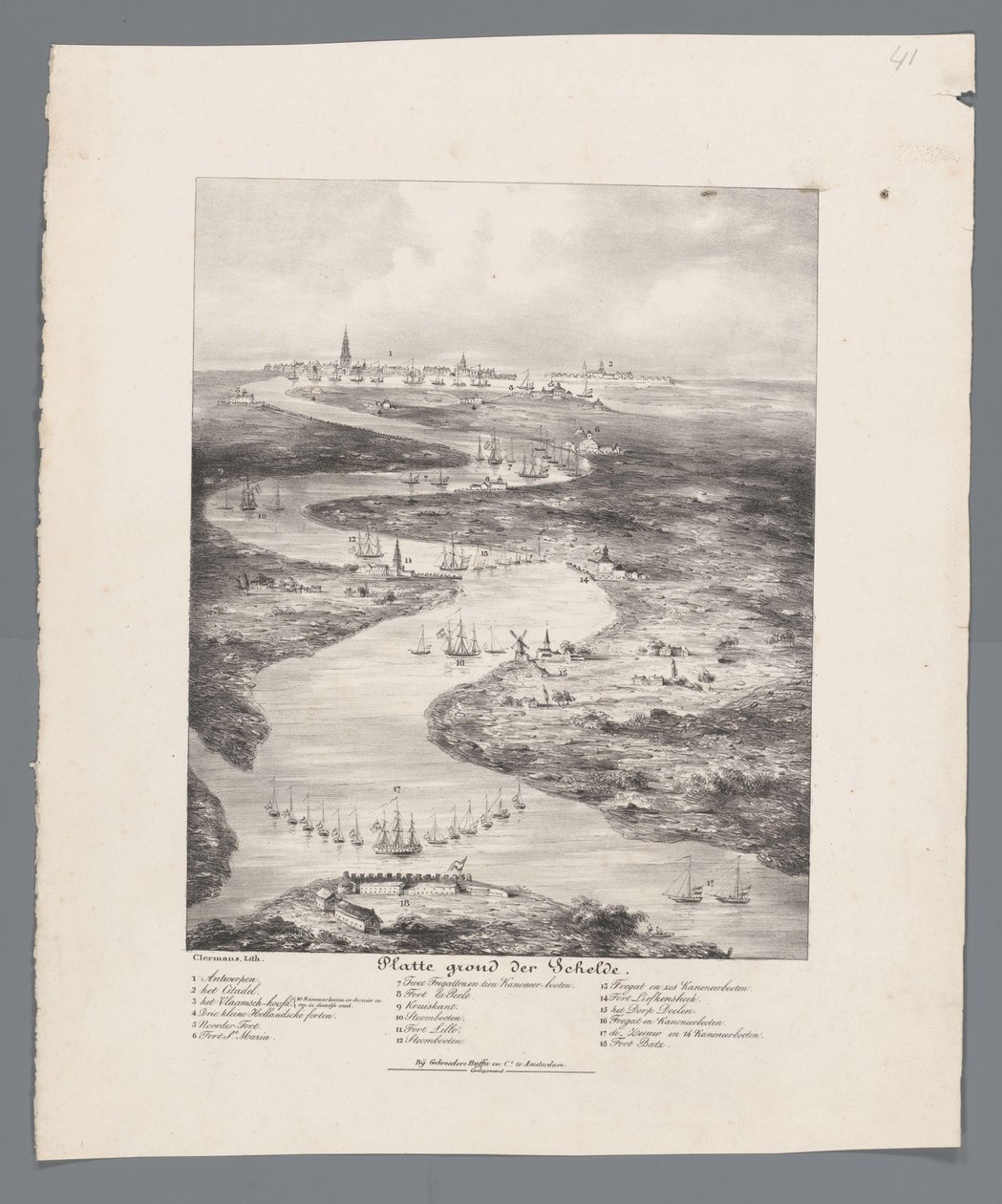 مسار شيلدت من فورت باث إلى أنتويرب ، 1832 خريطة Scheldt (العنوان على الكائن) بواسطة JB Clermans