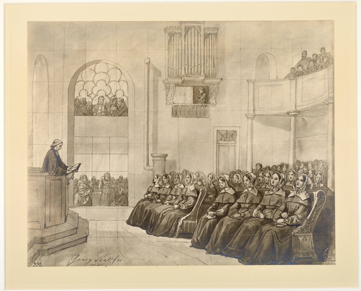 Diaconissen-Kirche ، القس القس Fliedner يكرز للشماسات في الكنيسة في Kaiserswerth ، 1840 بواسطة JB دولة خاصة