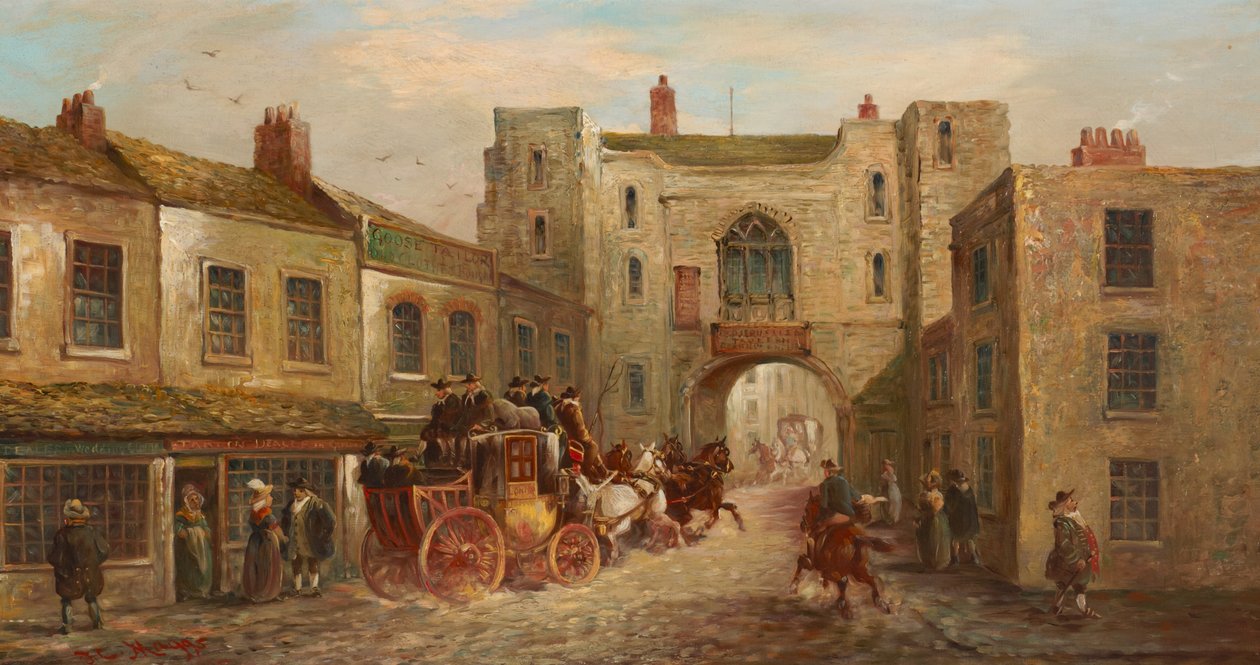 بوابة سانت جون من الشمال مع المدرب والخيول ، 1880 بواسطة جي سي ماجس