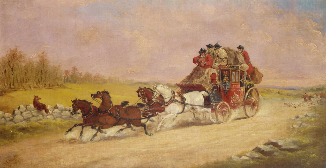 مدرب البريد الملكي بين الثعلب والصيد ، 1881 بواسطة جي سي ماجس