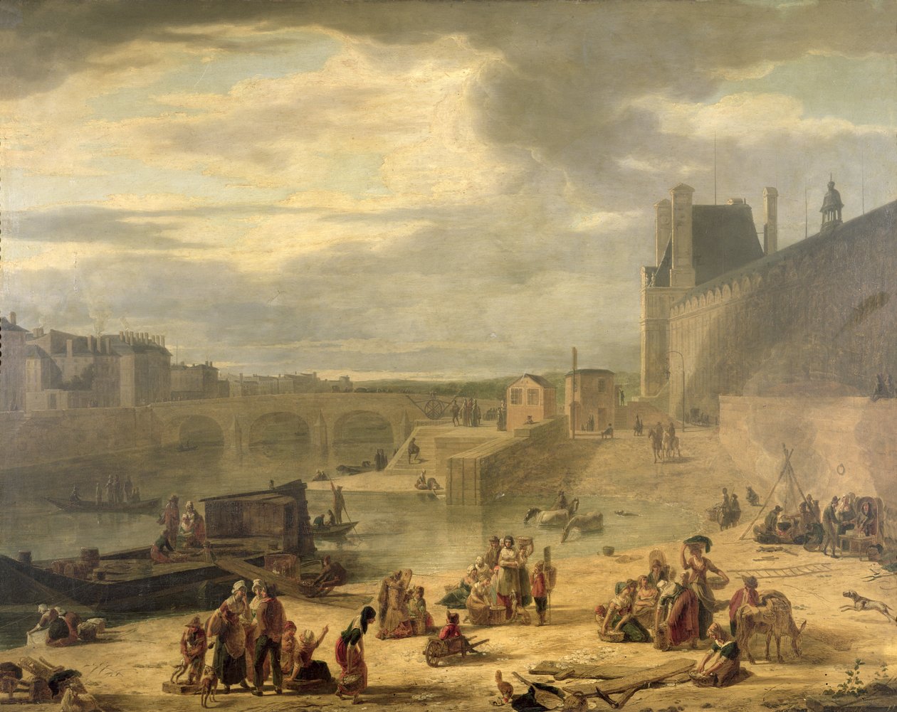 منظر للمعرض الكبير لمتحف اللوفر والتويلري وبونت رويال ، حوالي 1795 بواسطة JF De Pelchin
