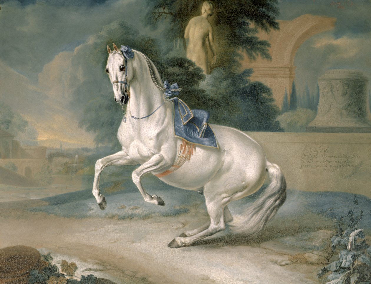 الفحل الأبيض Leal en levade ، 1721 بواسطة JG و Brand ، JC Hamilton