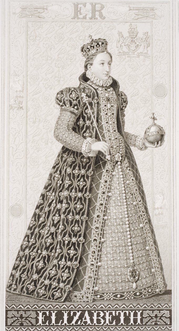 الملكة إليزابيث الأولى (1533-1603) من "الرسوم التوضيحية الإنجليزية والتاريخ الاسكتلندي" المجلد الأول بواسطة جي إل ويليامز