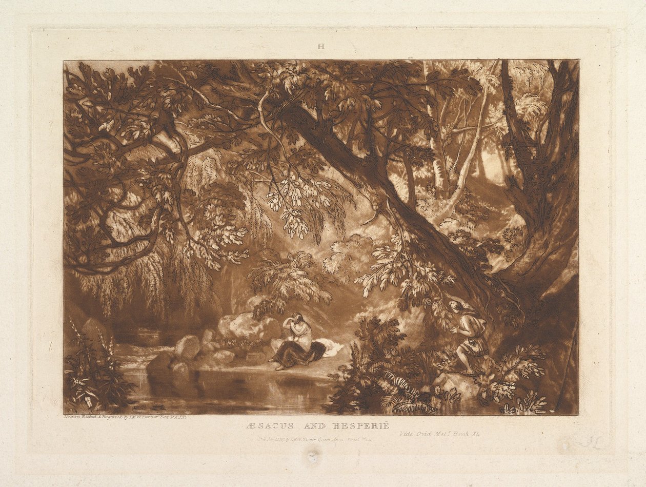 Aesacus and Hesperie ، Vide Ovid Metamorphosis ، الكتاب الحادي عشر Liber Studiorum ، الجزء العاشر ... ، 1 يناير 1819. بواسطة جوزيف مالورد وليام تورنر